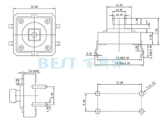 輕觸開關(guān)TS-1103C封裝規(guī)格圖紙 輕觸開關(guān)TS-1103C封裝規(guī)格圖紙