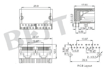 RJ45插座5631 8P8C 1x2參考圖紙 RJ45插座5631 8P8C 1x2參考圖紙